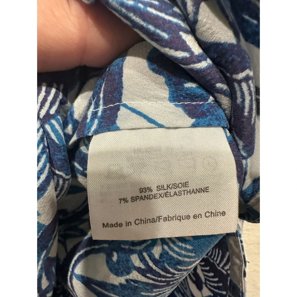 Tory Burch Blue Floral Silk Blend‎ Roll Tab Sleeve Tunic Top Blouse Size 8